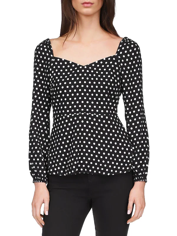 Runway Inspired Wear Womens Puff Sleeve Polka Dot Peplum Top