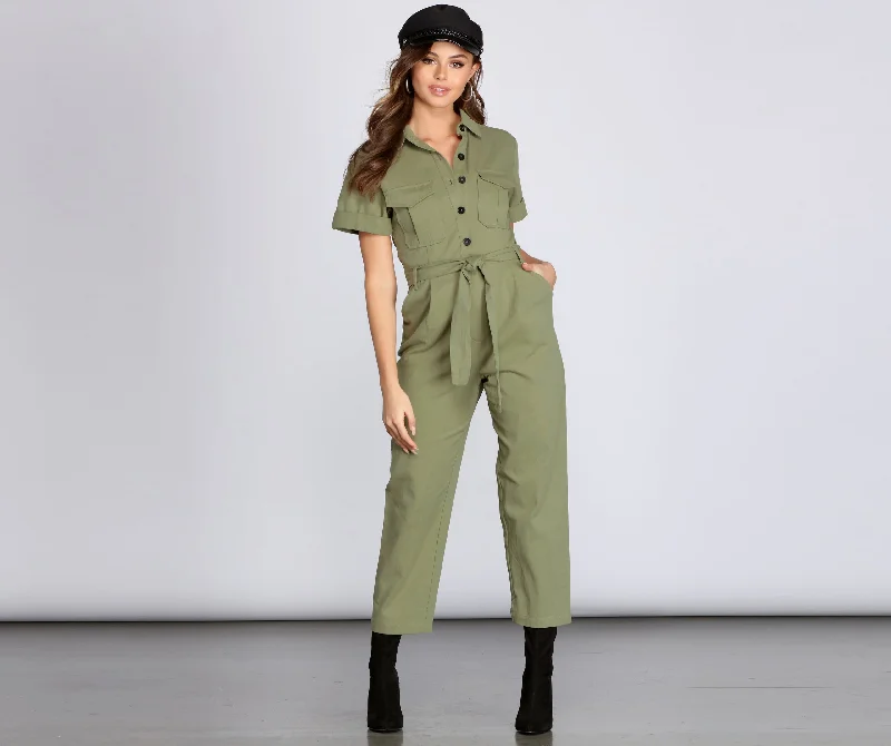 Trend Leading Collection Suit Up Tie Waist Jumpsuit