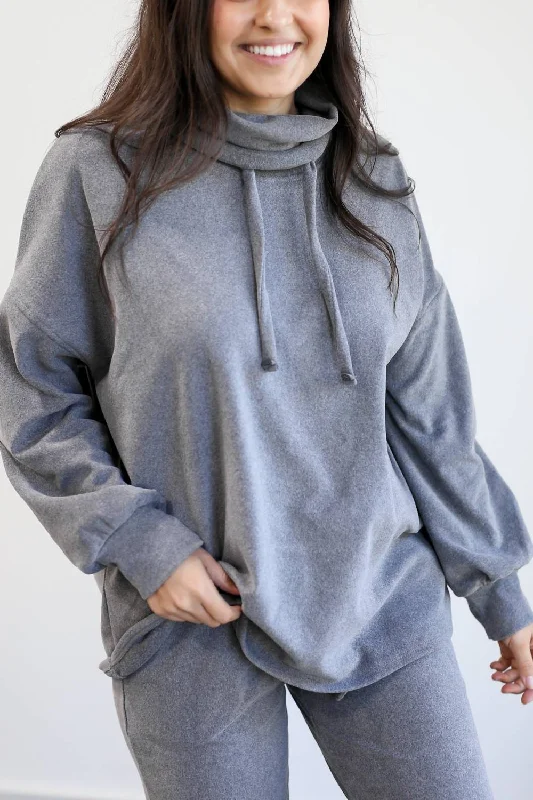 Trendy Street Style Clothing Cozy On The Run Shift Top In Charcoal