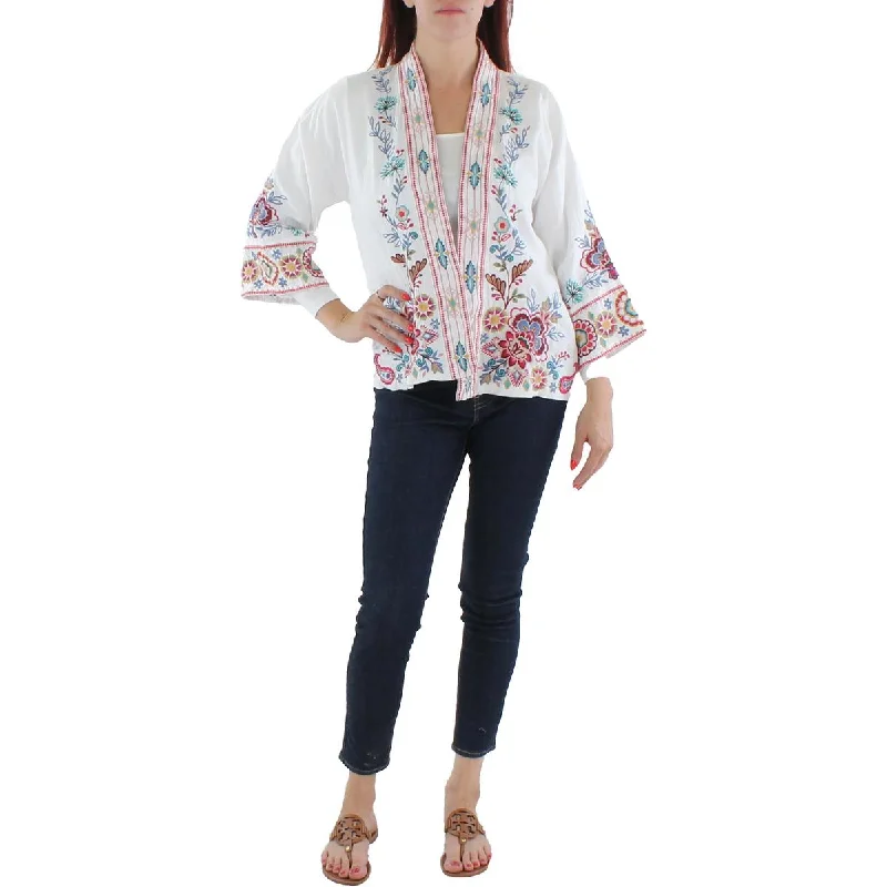 Trendy Attire For Her Sicilia Womens Embroidered Cropped Kimono