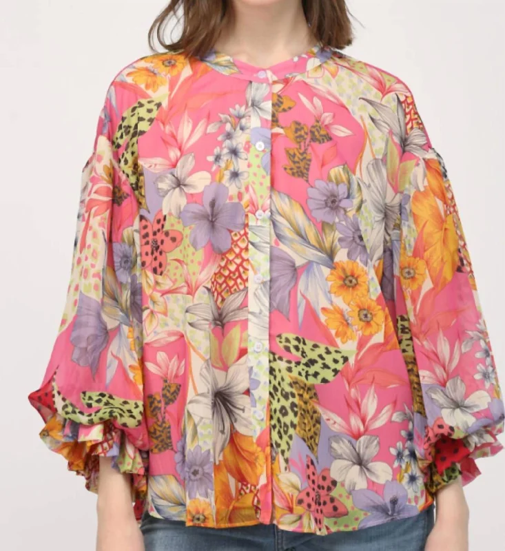 Women's Evening Wear for Special Occasions Puff Sleeve Top In Island Botanical Print