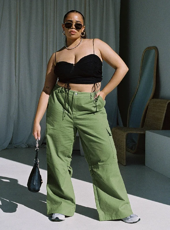 Elegant Styles Snatched Mid Rise Cargo Pants Green Curve