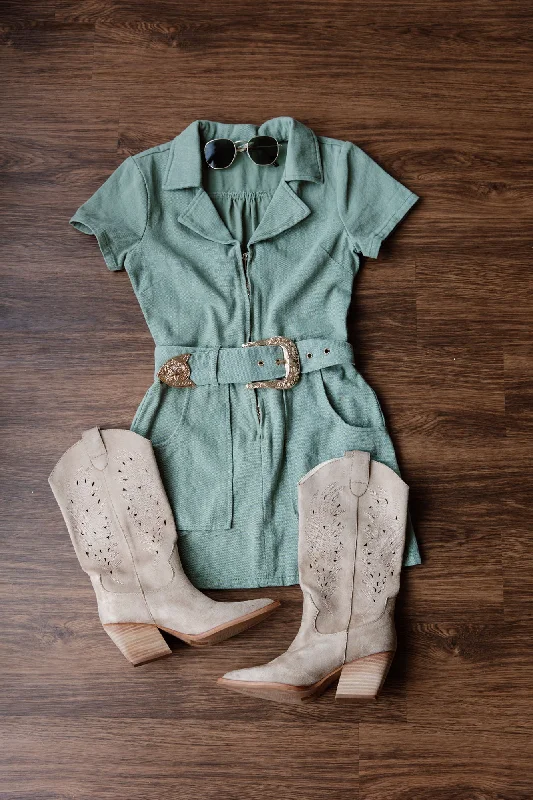 Final Sale DENIM DAZED BELTED DRESS IN OLIVE