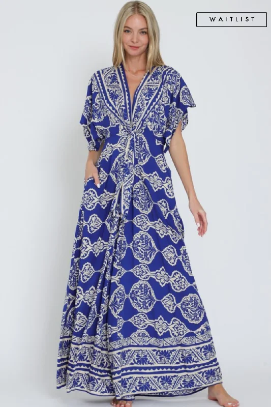 Casual Dresses for Women Waitlist 2/10 ♥ Amberlynn Kimono Sleeve Front Tie Printed Wide Leg Jumpsuit Blue