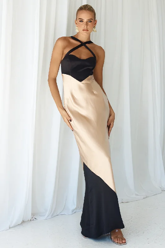 Casual Fashion Trends for Women EVITA MAXI DRESS - BLACK/SAND