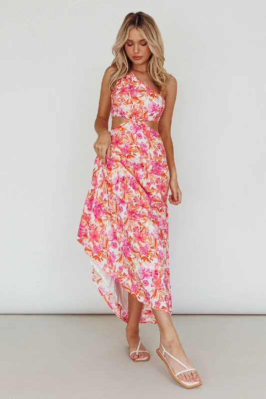 Eclectic Fashion Evening Breeze Cut-Out Waist Maxi Dress Floral Pink