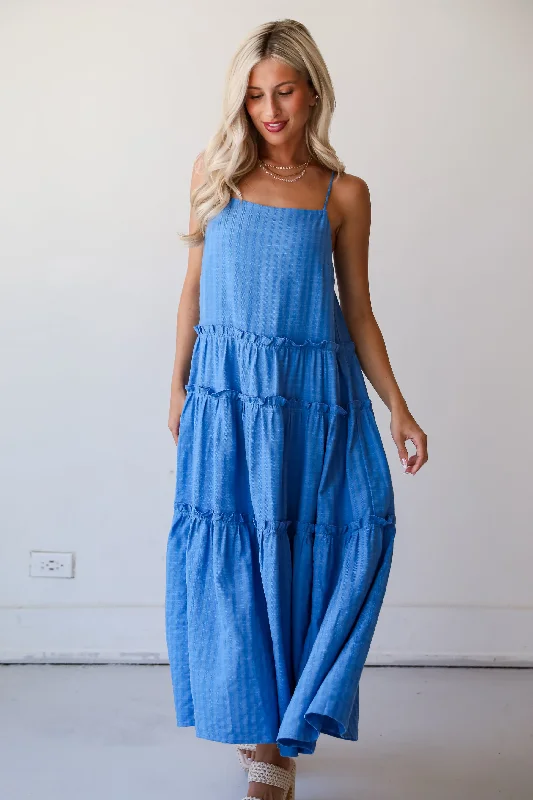 Limited Stock, Big Discounts FINAL SALE - Uncommon Charm Blue Tiered Maxi Dress