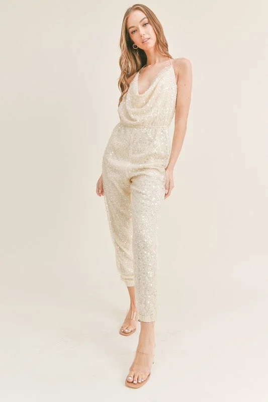 Athleisure Wear The Night Is Young Pearl and Sequin Belted Jumpsuit