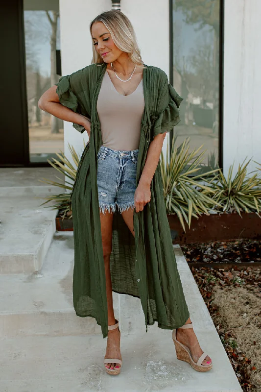 Flash Sale Starts RILEY BUTTON DOWN MAXI KIMONO IN GREEN