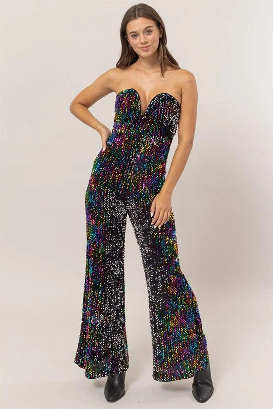 Chic Casual Style Dancing Queen Sequin Velvet Jumpsuit