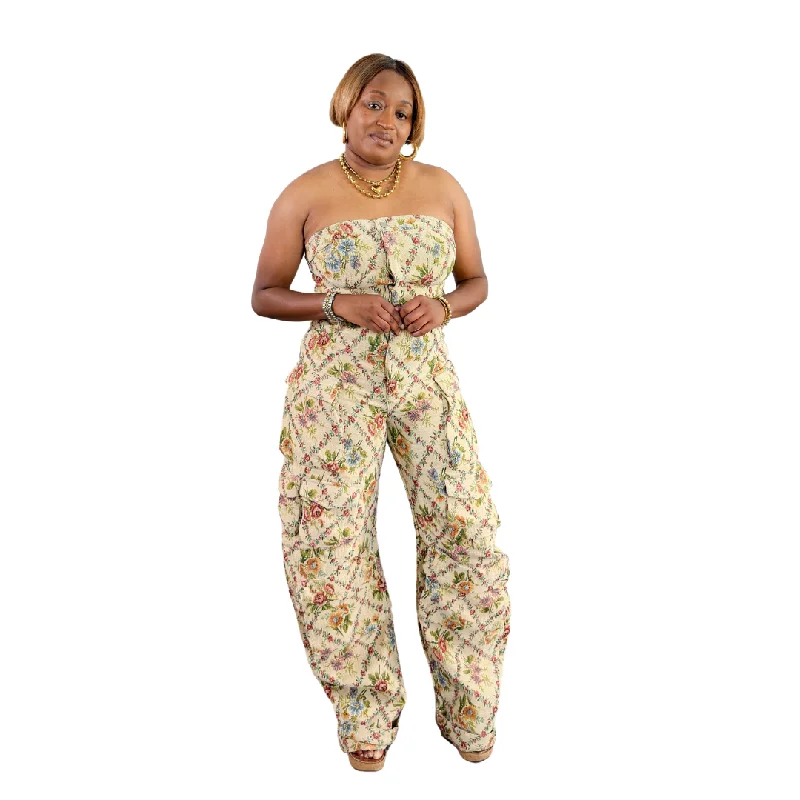 Trendy Women's Fashion 'Tessa' Floral Print Cargo Jumpsuit