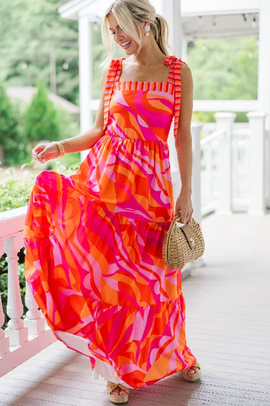 Catch Every Fashion Trend At This Point Fuchsia Pink Multi Abstract Maxi Dress