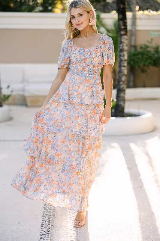 Limited Time Deal It's Your Day Orange Floral Maxi Dress