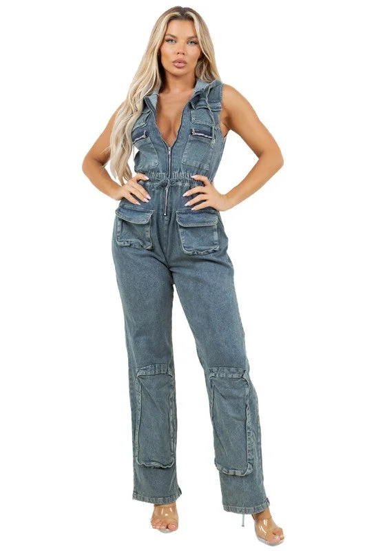 Must-Have Styles WOMEN FASHION DENIM CARGO STYLE JUMPSUIT