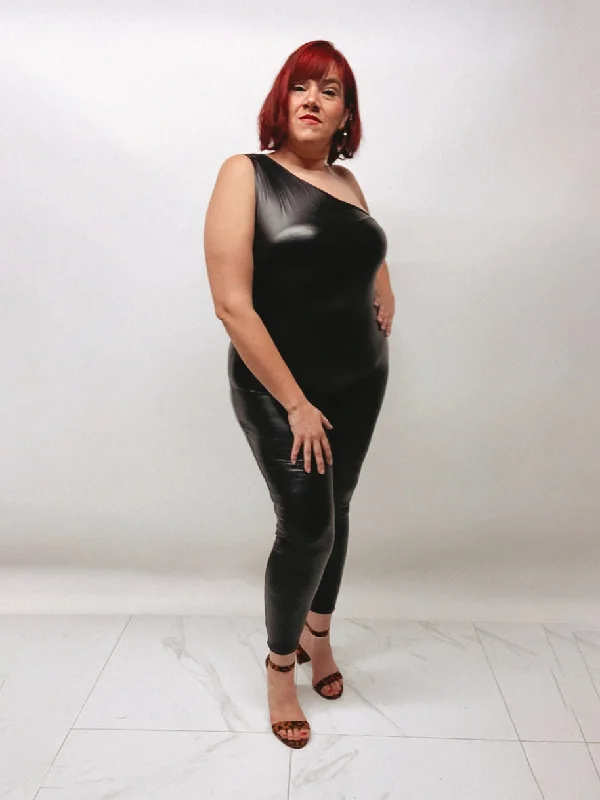 Timeless Elegance Redefined Onyx Plus Size Faux Leather Catsuit