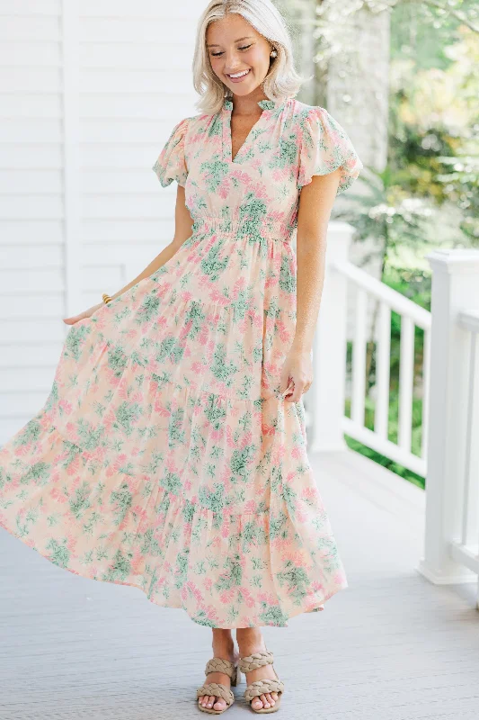 Online Boutiques Heard It All Peach Pink Floral Maxi Dress