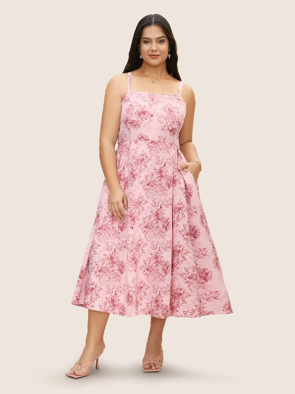 Clothing Online Floral Print Pleated Shirred Midi Dress