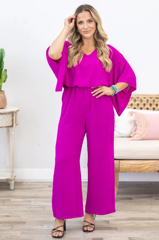 Sale On Sale Magenta Dolman Sleeve Woven Jumpsuit