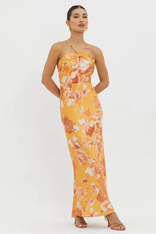 Clothing Online Carter Foldover Neckline Maxi Dress Orange Yellow