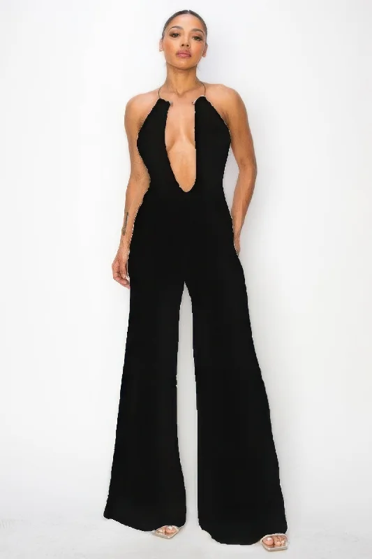 Crazy Discounts, Hurry Up Slinky Wide Leg Jumpsuit W/metal Choker Necklace