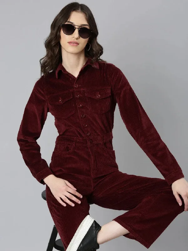 Final Sale Women Maroon Solid Jumpsuit-IM-10643-Maroon