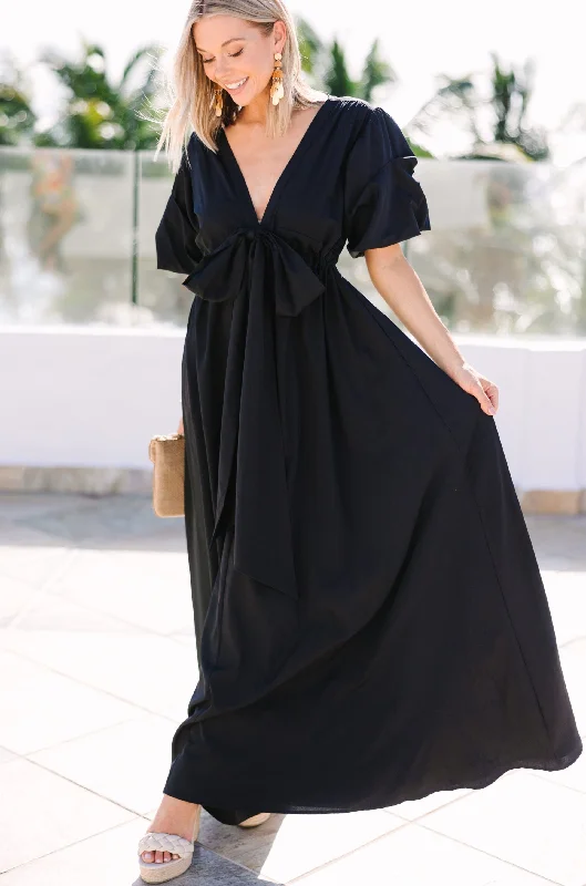 Trend Leading Collection Keep It Up Black Puff Sleeve Maxi Dress