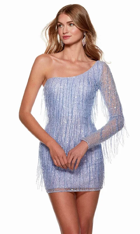 Seasonal Women's Fashion Trends Alyce Paris 4646 - Fringed One Shoulder Homecoming Dress