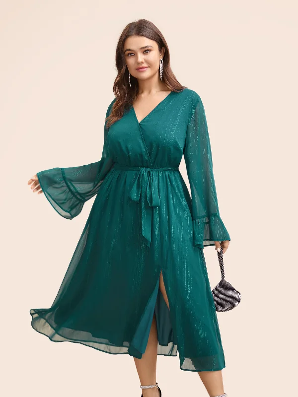 Fashion Forward Outfits Chiffon Overlap Collar Split Hem Dress