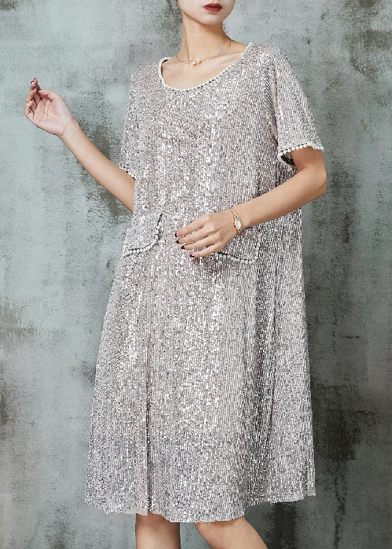 Trendy Styles Silvery Sequins Mid Dress Nail Bead Summer