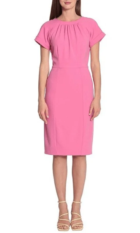 Chic Women's Clothing for Work and Travel Maggy London G5309M - Shirred Jewel Neck Cocktail Dress