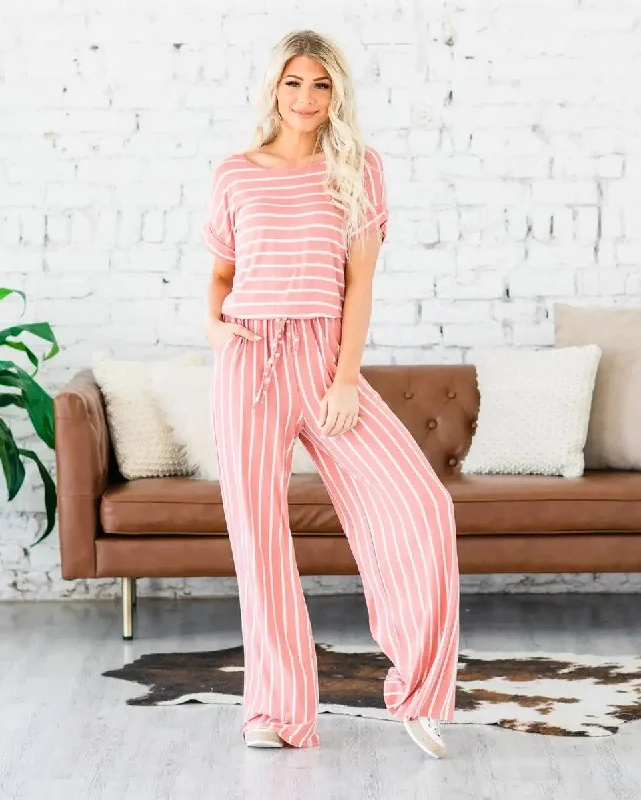 Holiday Discount Stripe Short Sleeve Jumpsuit-Ash Rose