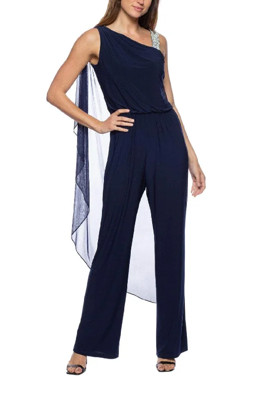 Plus Size Women Wear Marina 268281 - Rhinestone Strap Asymmetric Jumpsuit