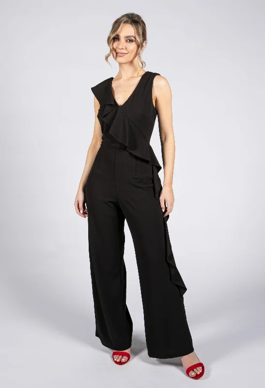 Sale Clearance Black Ruffled Side Jumpsuit