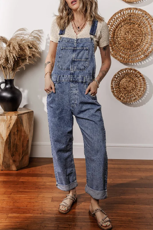 Versatile Wardrobe Essentials Sail Blue Straight Leg Pockets Denim Bib Overall