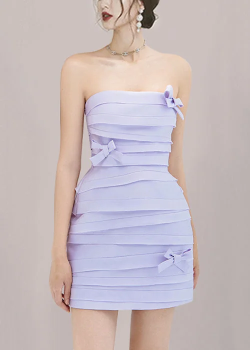 Best Online Boutiques For Women New Purple Strapless Bow Cotton Mid Dress Sleeveless