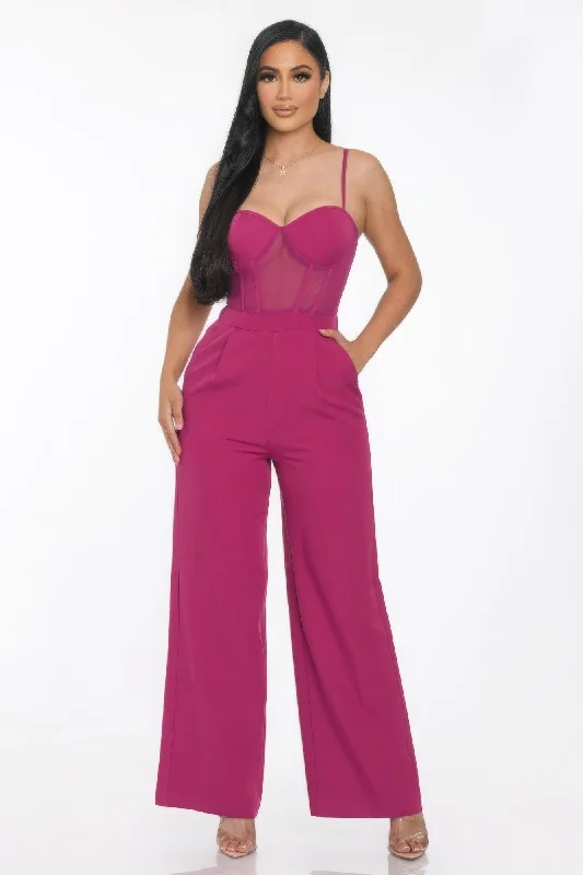 Effortless Chic for Women Mesh Insert Cup Wide Leg Jumpsuit