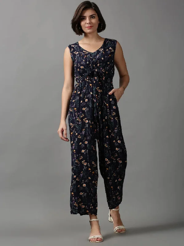 Casual Fashion Women's Blue Printed Jumpsuit-AE-15648-Navyblue