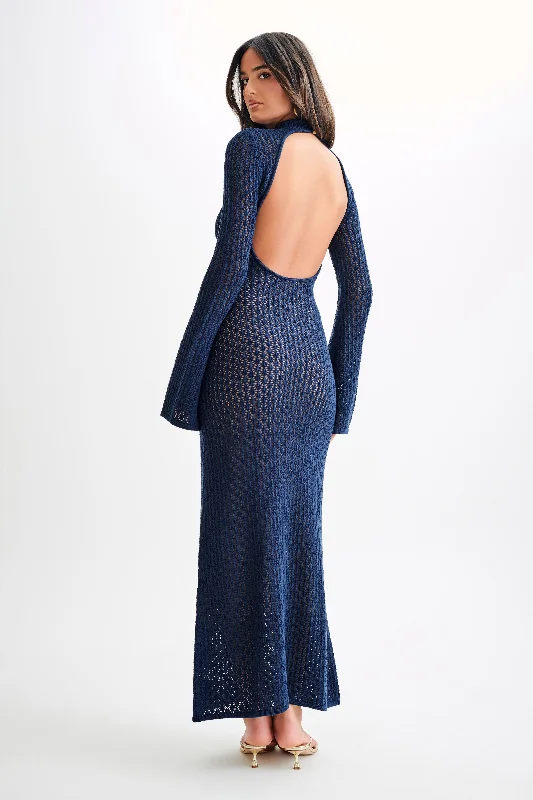 Sale For Women Julia Crochet Open Back Maxi Dress - Navy