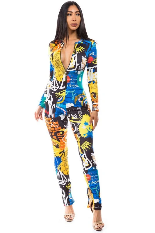 Fashionable Tops for Women SEXY MULTI PRINT JUMPSUIT