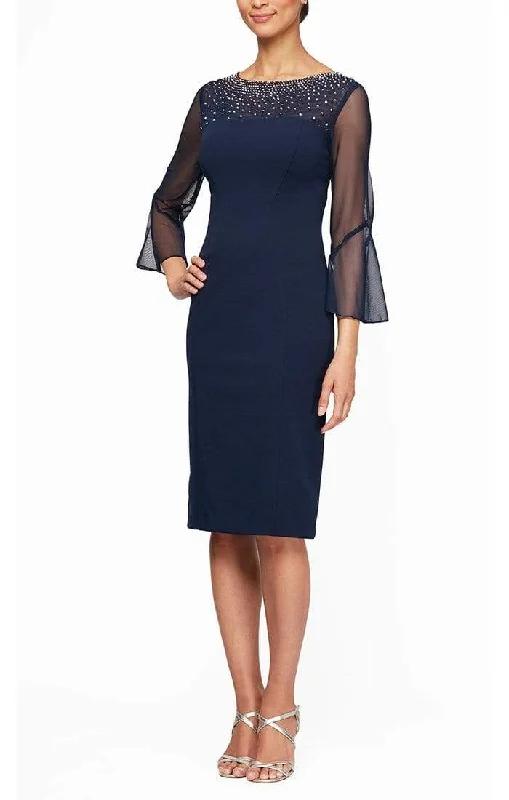 Elegant Women's Fashion Alex Evenings - 8260208 Quarter Bell Sleeves Petite Sheath Dress