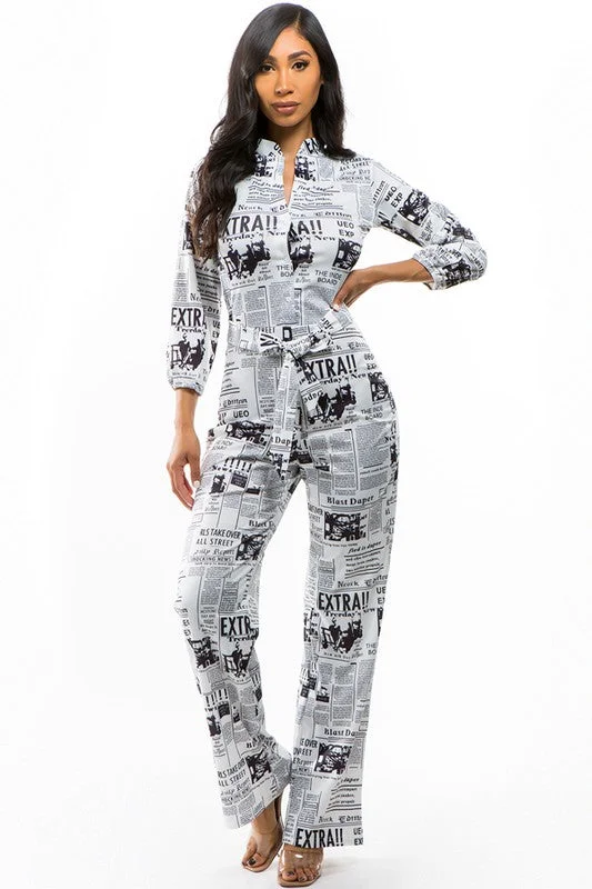 Fashion Forward SEXY NEWS PRINT JUMPSUIT