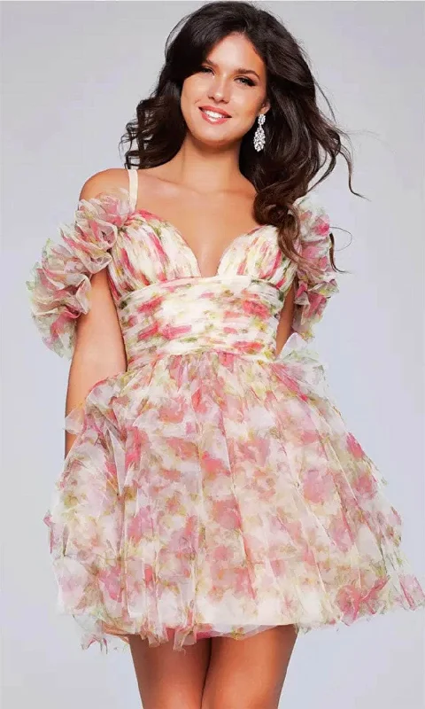 Unbeatable Deals Jovani 40505 - Floral Printed Empire Waist Cocktail Dress