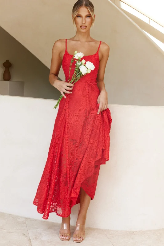 Best Boutiques Online Palm Springs Lace Overlay Maxi Dress Red