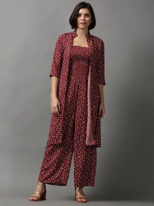 Trendy Street Style Women's Red Printed Jumpsuit-AE-15018-Maroon