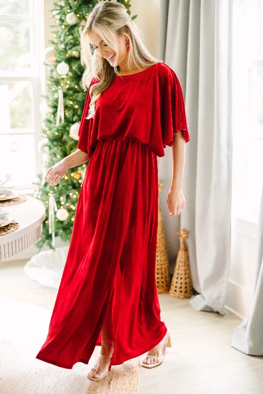 Vibrant Styles Out On The Dance Floor Red Velvet Maxi Dress