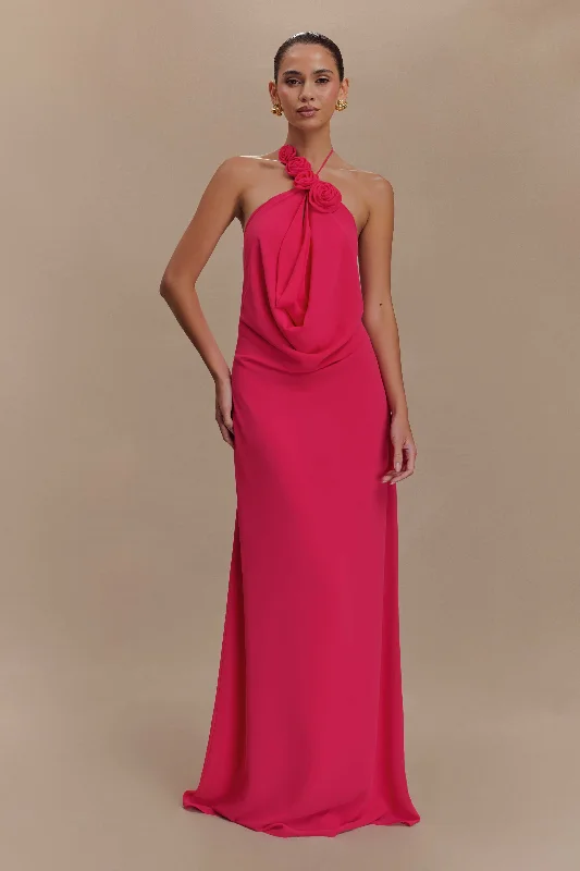 Early Bird Offer Rosalia Cowl Neck Maxi Dress - Raspberry