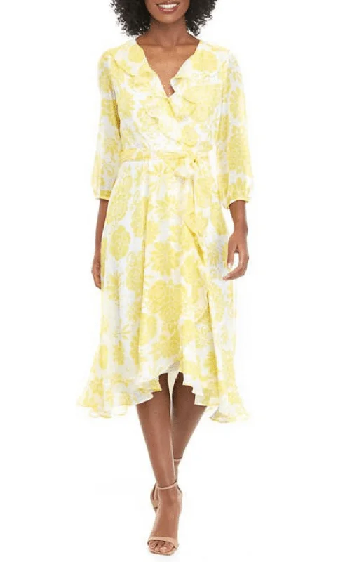 Timeless Women's Fashion Styles Maison Tara 58399MA - Ruffled V-Neck Floral Cocktail Dress