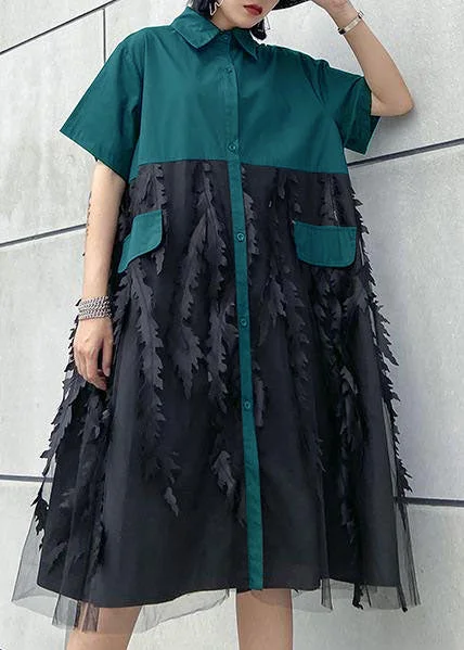 Trendy Women's Outfits for Casual Wear Beautiful lapel tulle Cotton summer clothes For Women Shape Blue Dress