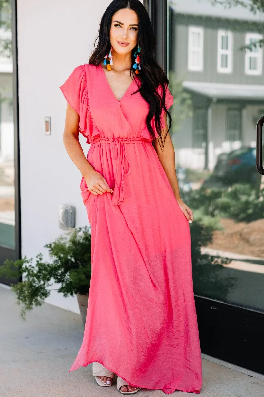 Sale On Sale All For Fun Coral Pink Ruffled Maxi Dress