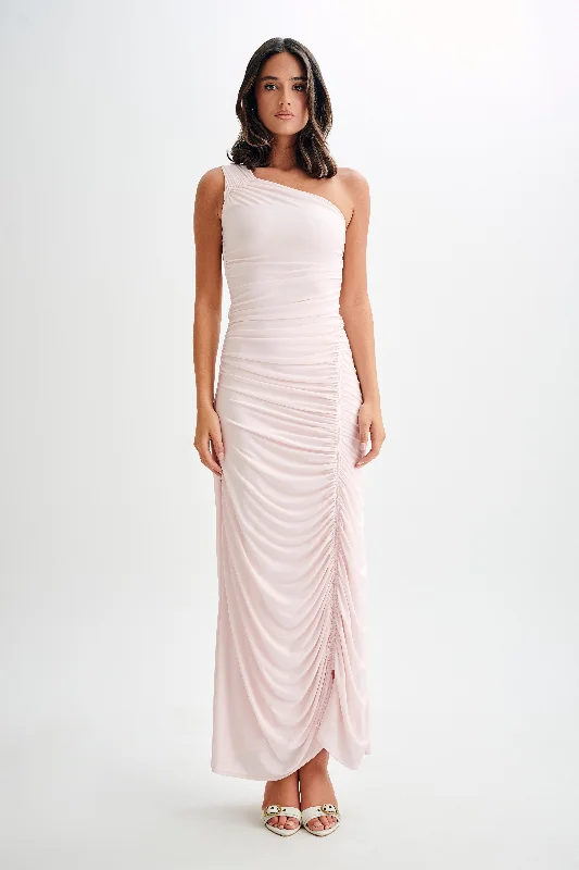 Huge Price Cut Capri Gathered Slinky Maxi Dress - Powder Pink